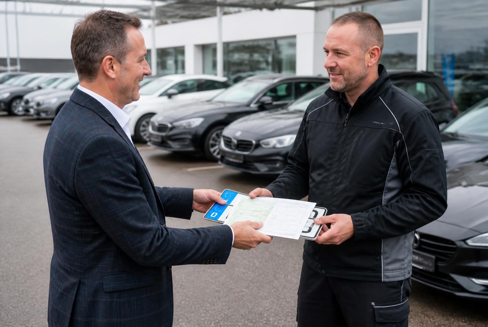 Übergabe von Fahrzeugpapieren und Kennzeichen zwischen Autohaus und Zulassungsservice